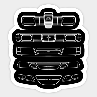 Saab evolution classic cars 1960s-2010s white outline graphic Sticker